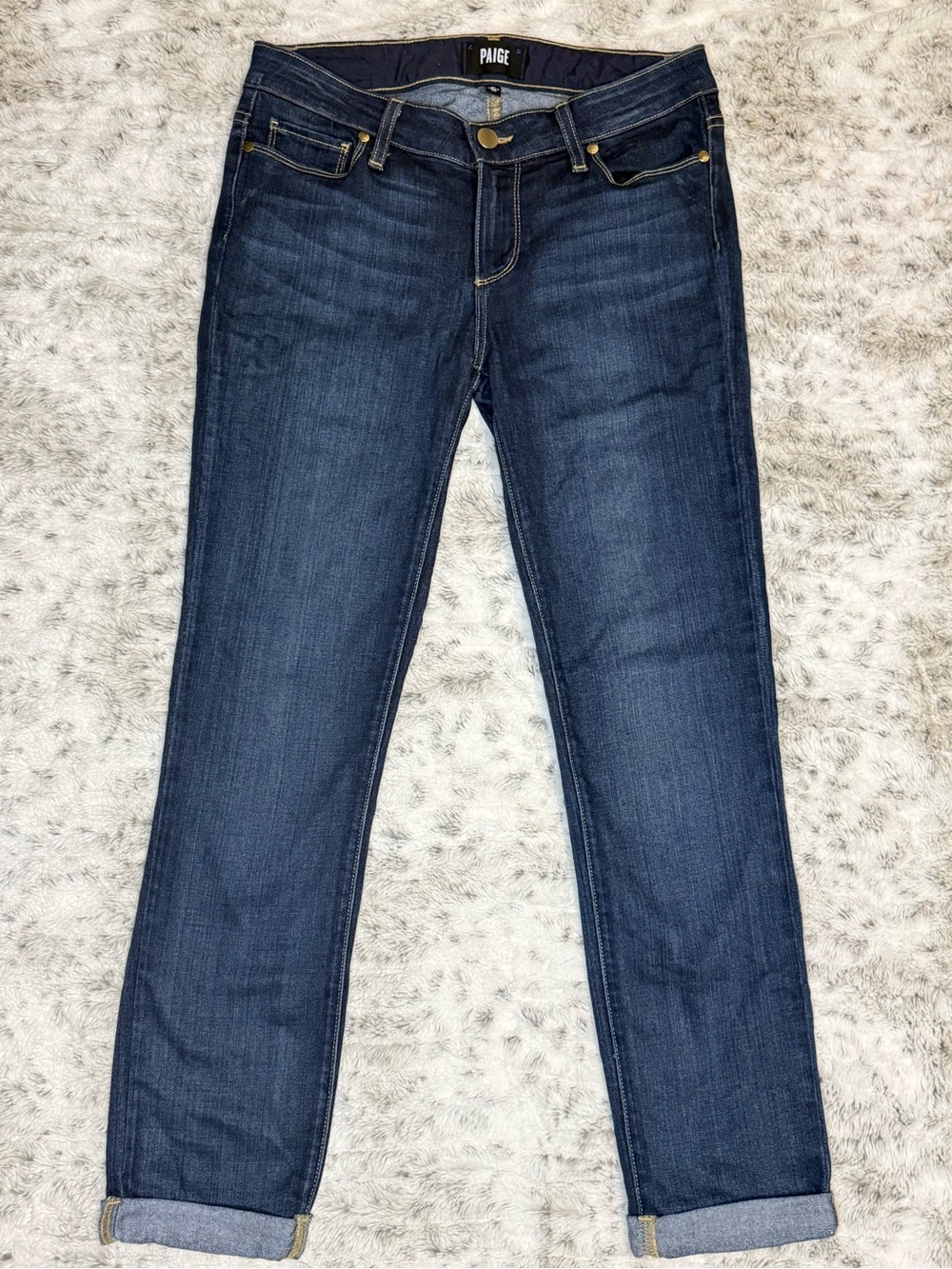 Paige Skyline Crop Jeans Sz 27 Dark Blue Wash Cuffed Skinny Mid Rise Stretch